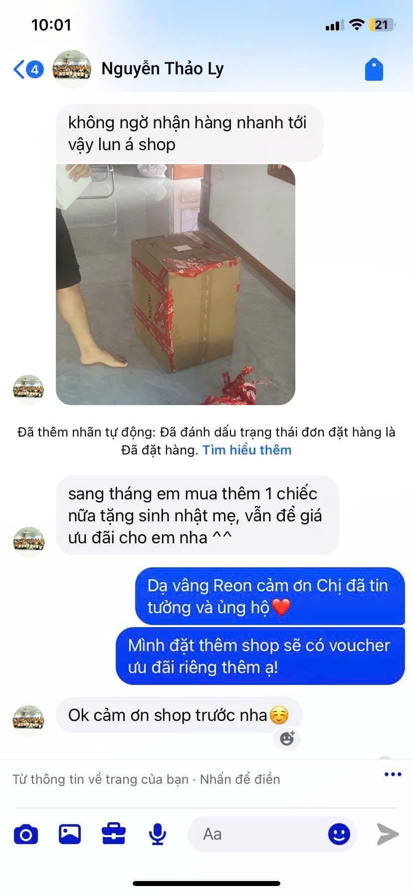 Feedback khách hàng Nguyễn Thảo Ly về robot hút bụi MOVA mua tại REON Center