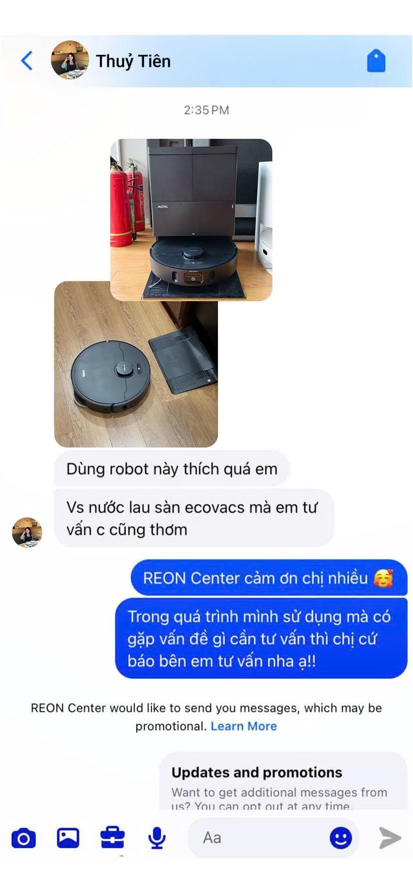 Feedback khách hàng Thuỷ Tiên về robot hút bụi MOVA mua tại REON Center