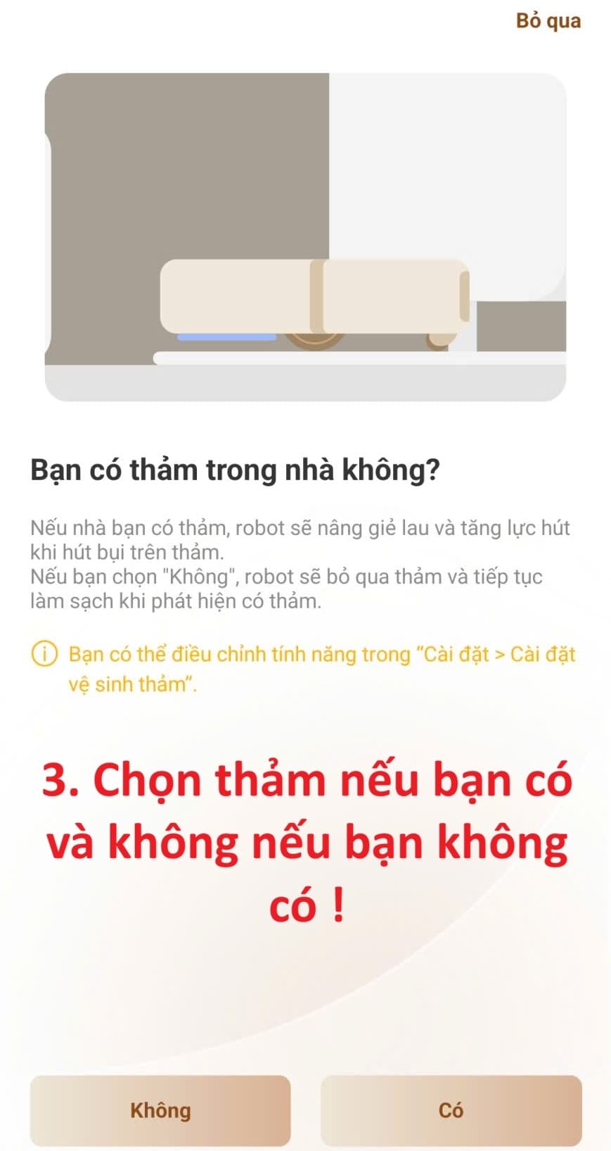Câu hỏi nhà có thảm không khi tạo bản đồ MOVA E50 Ultra