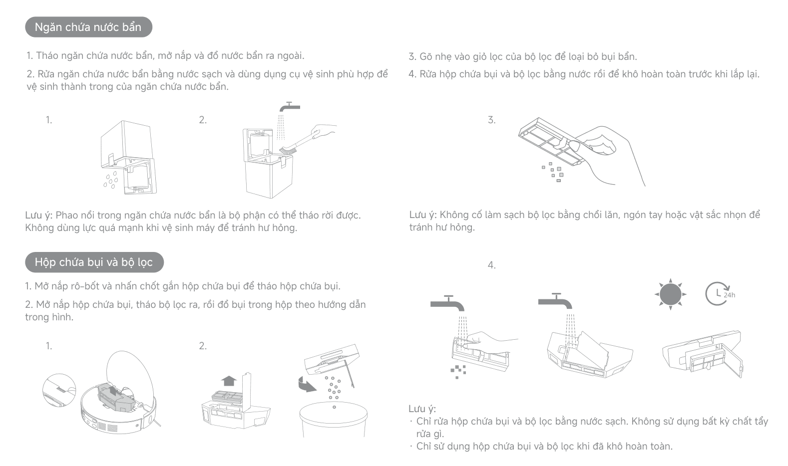 Hướng dẫn vệ sinh ngăn chứa nước bẩn, hộp chứa bụi và bộ lọc của MOVA E50 Pro Ultra