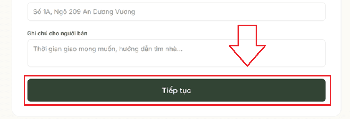 Nhấn nút Tiếp tục sau khi điền địa chỉ