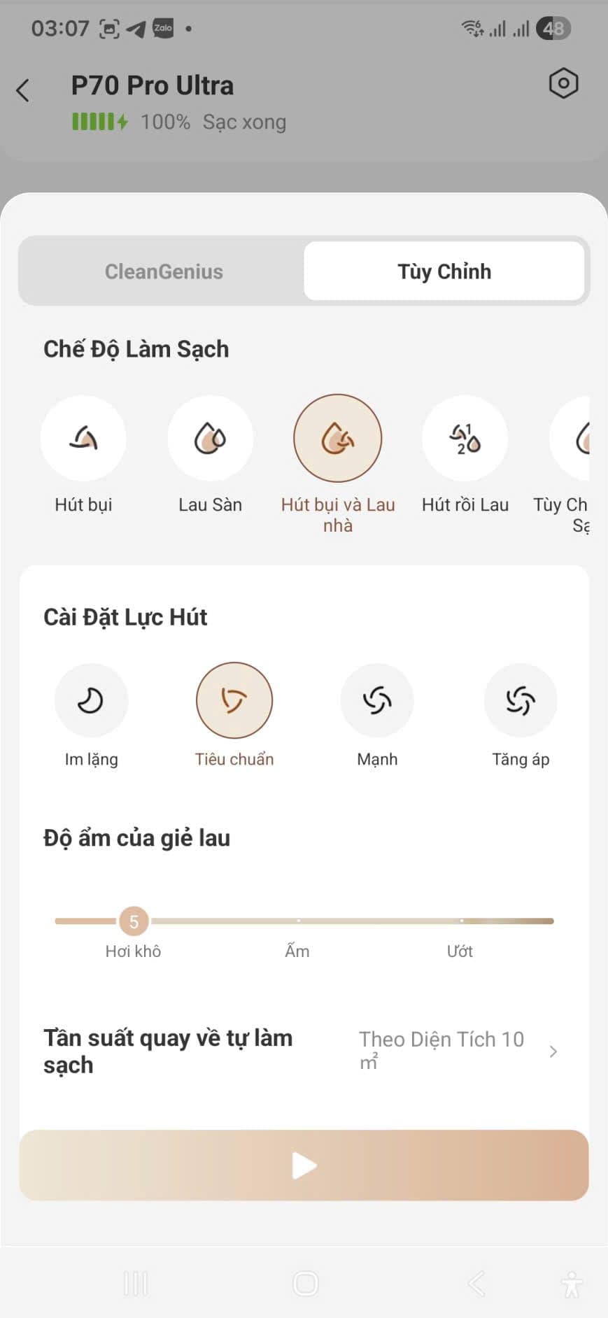 App MOVA, lên lịch dọn dẹp tự động