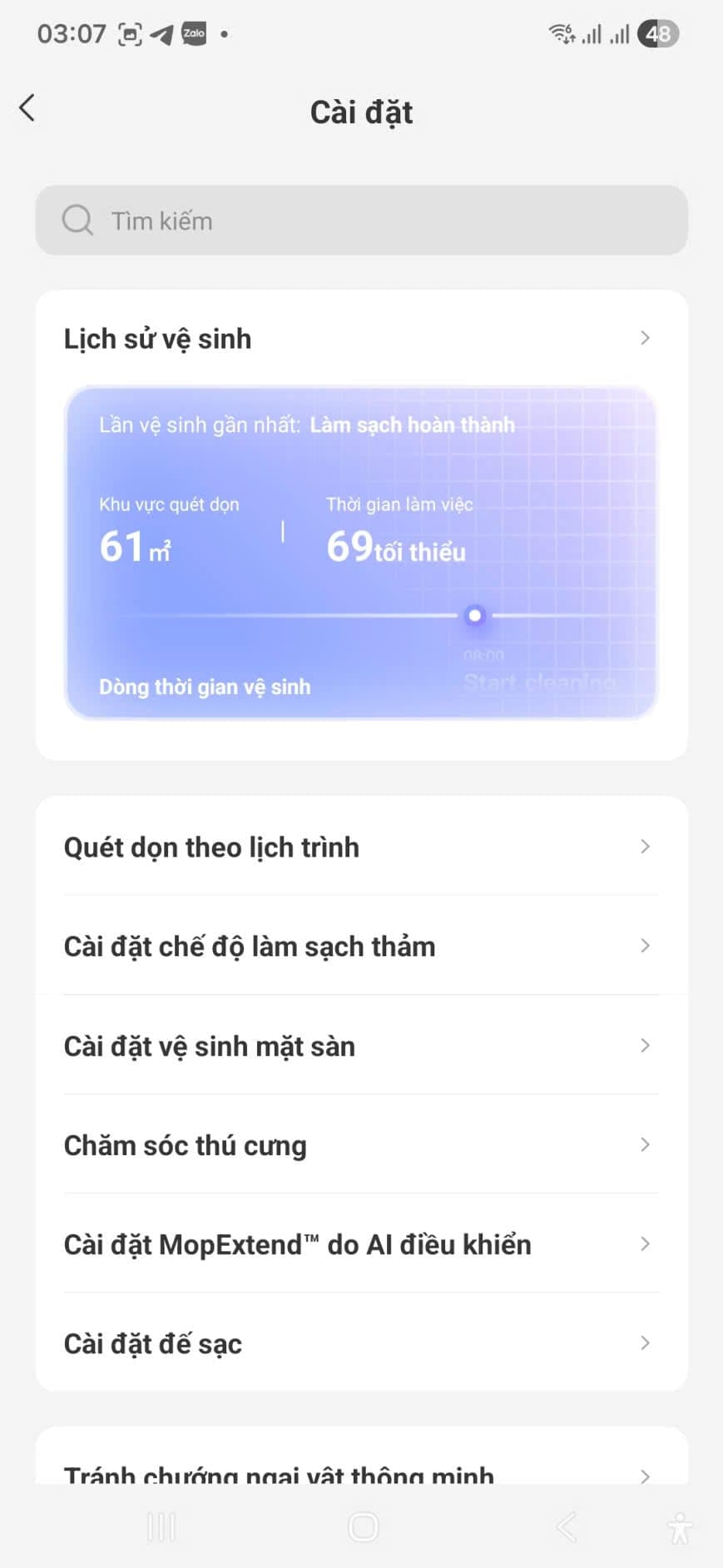 App MOVA, tuỳ chỉnh độ ẩm và nhiệt độ giặt giẻ
