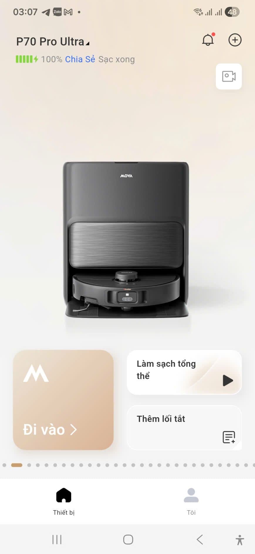 App MOVA, camera trực tiếp từ robot