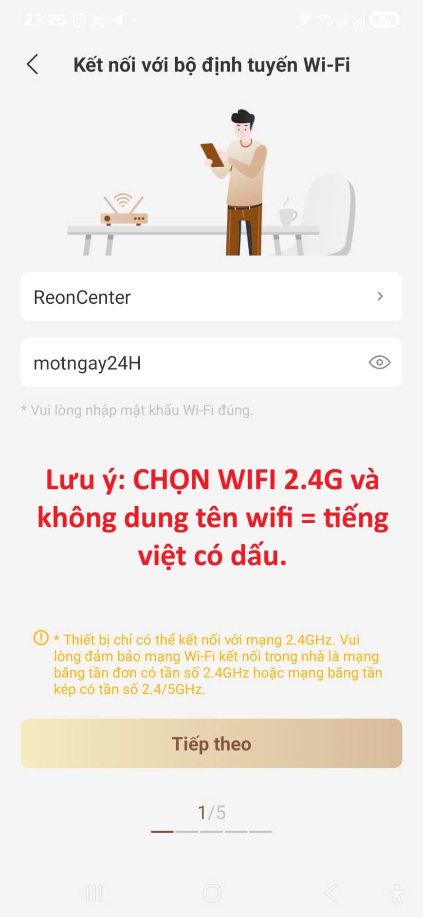 Chọn mạng Wi-Fi 2.4GHz và nhập mật khẩu để kết nối robot MOVA
