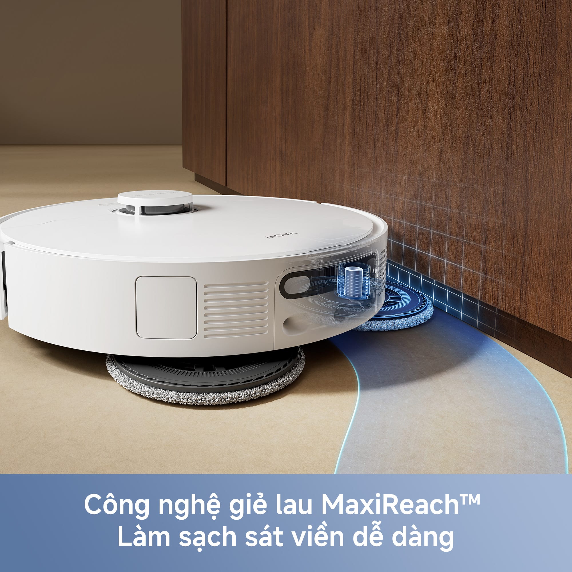 MOVA E40 Ultra MaxiReach xòe giẻ sát mép tường 4cm