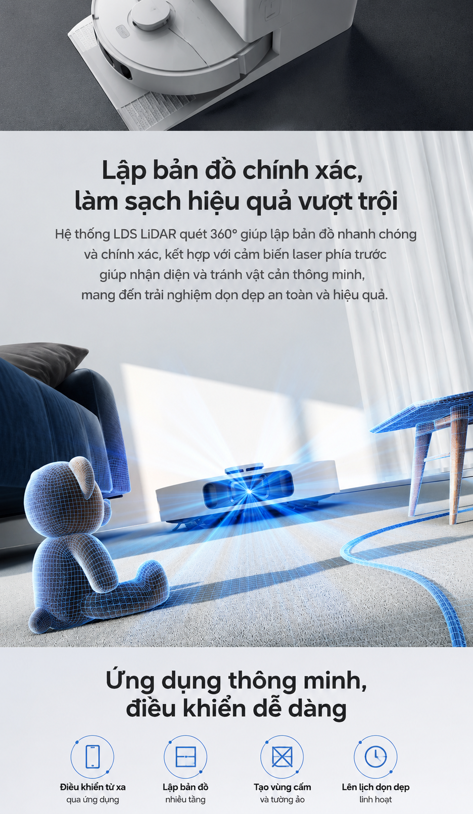 MOVA E50 Ultra LDS LiDAR 360° quét bản đồ chính xác milimet + cảm biến laser phía trước