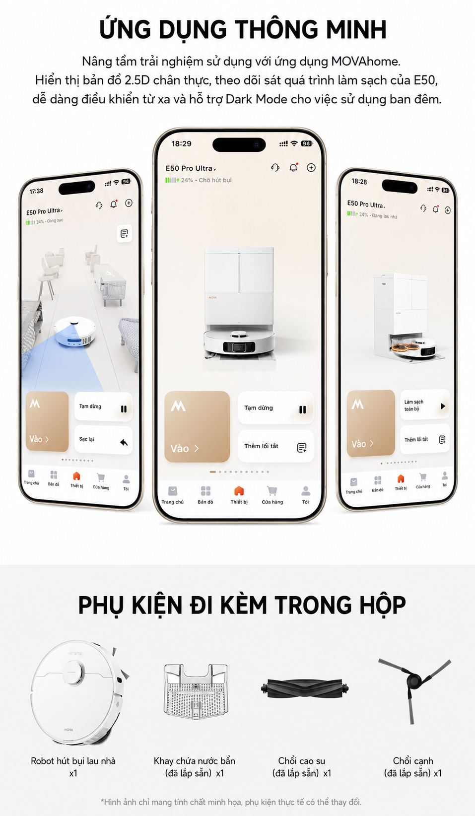 App MOVAhome MOVA E50 Ultra tiếng Việt + Dark Mode + phụ kiện đầy đủ trong hộp