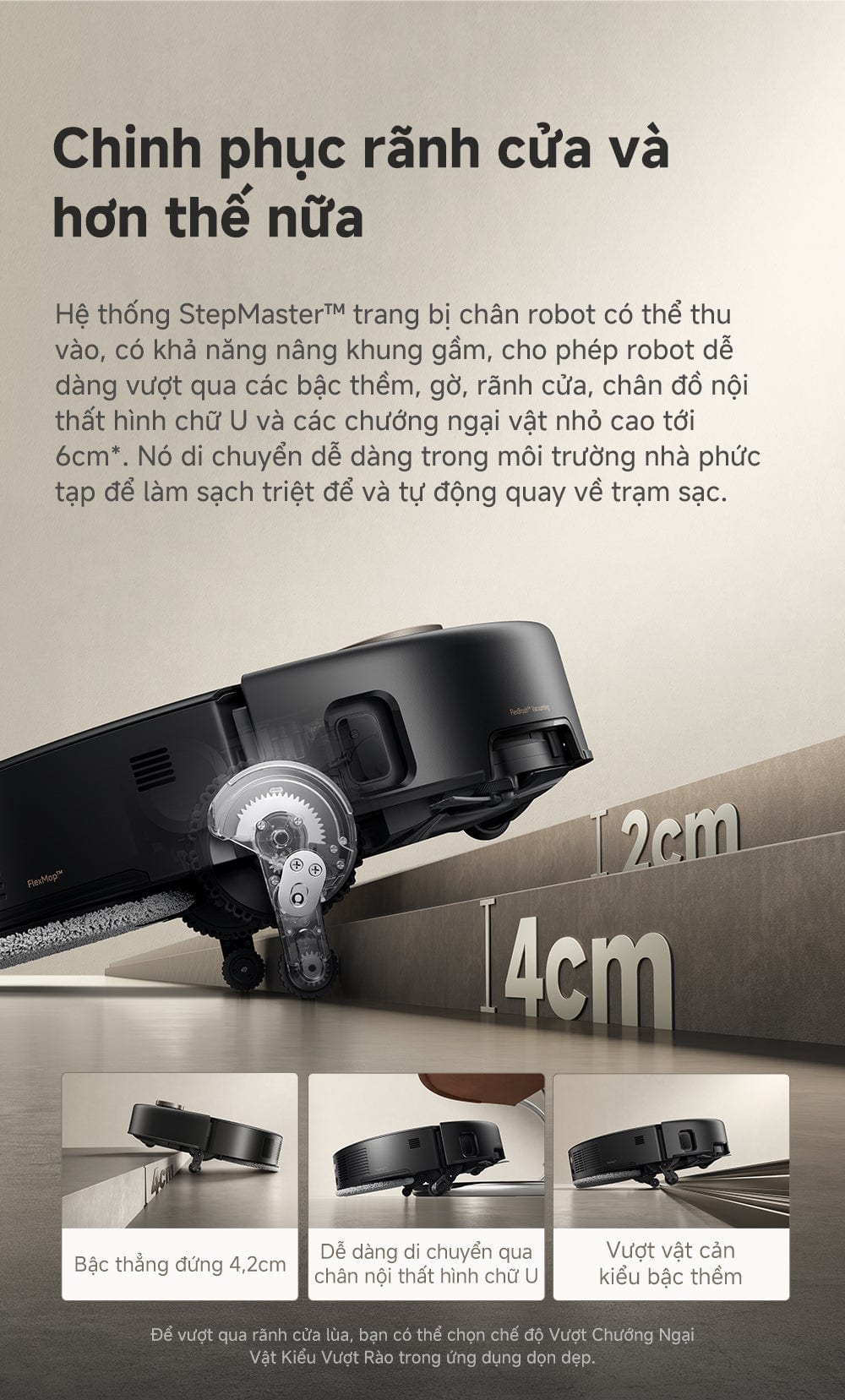 Robot MOVA V50 Ultra leo gờ 4cm với hệ thống StepMaster